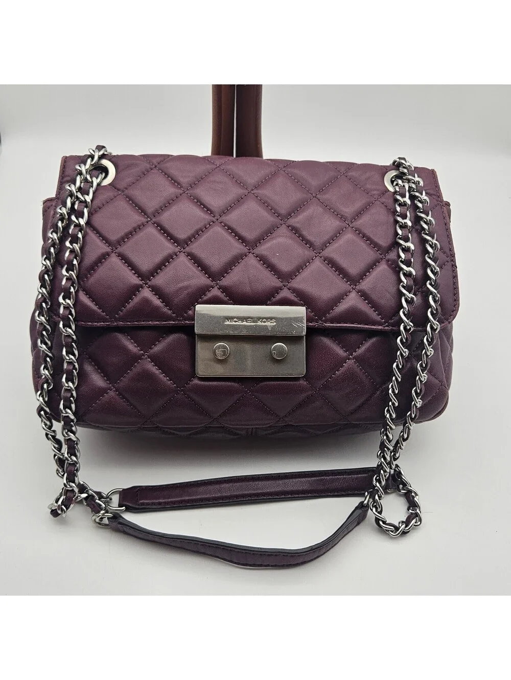 Michael Kors Purple Quilted Purse With Adjustable Chain Strap